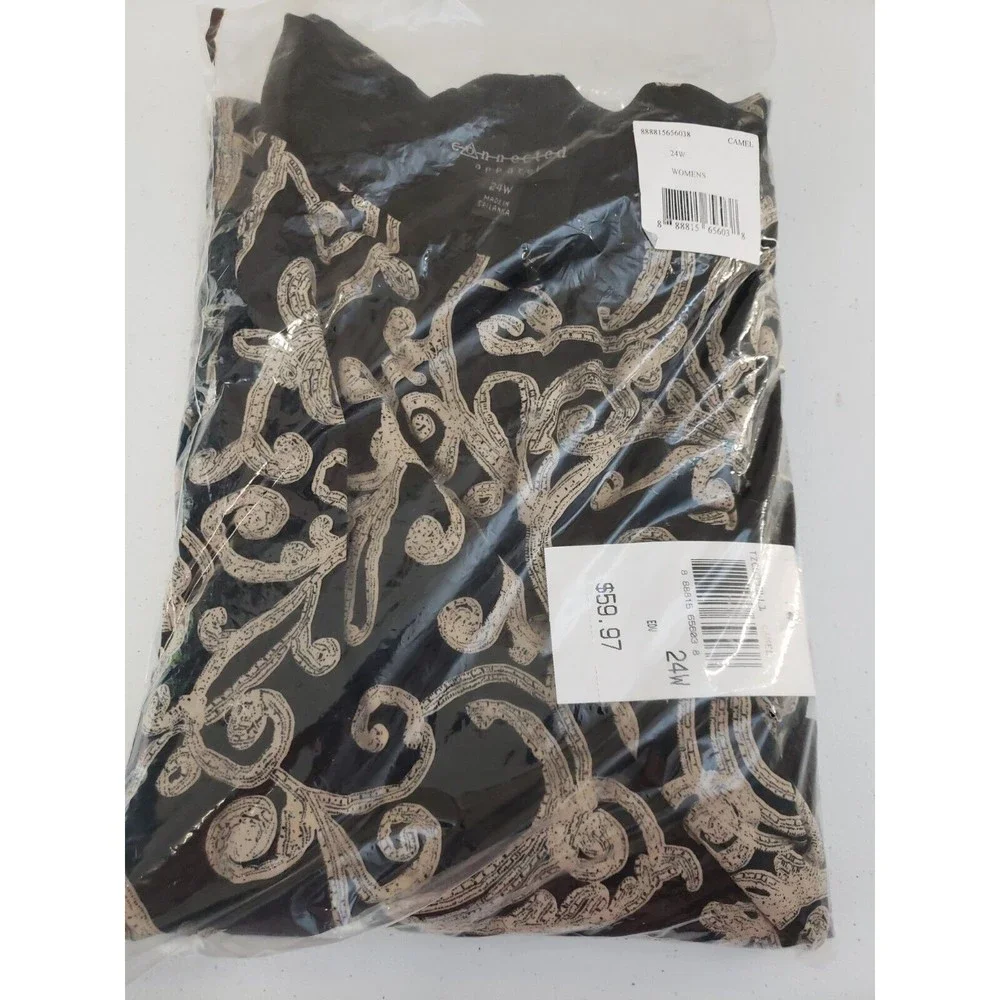 Connected Apparel Women's 24W dress Camel black layered look knee length NEW